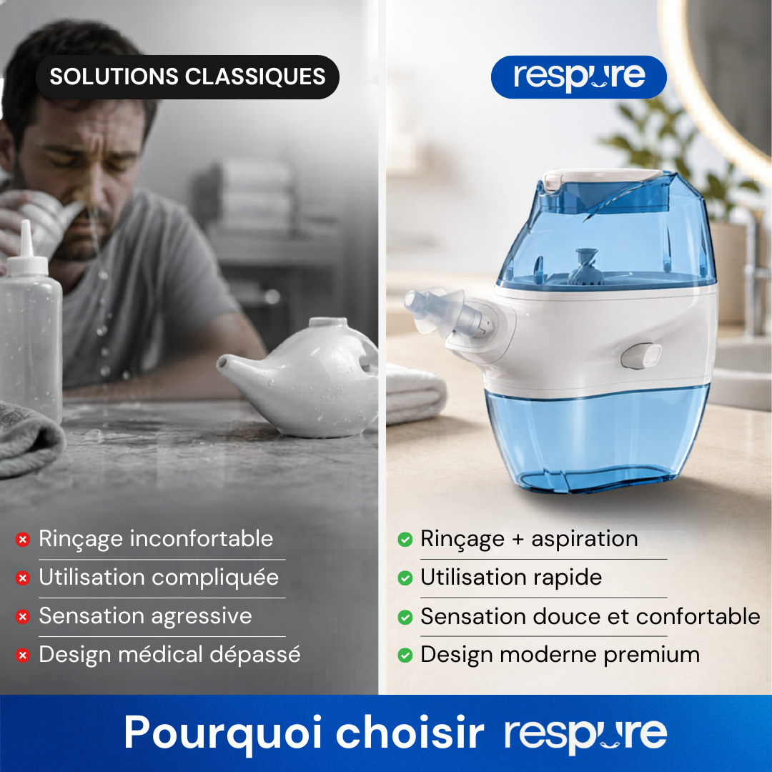 Respure Flow — Irrigateur nasal à double action rinçage + aspiration